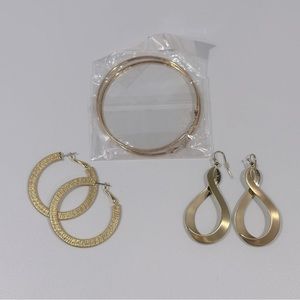 Gold Earrings 3 Pair Lot Bundle Minimalist Neutral Capsule City Chic